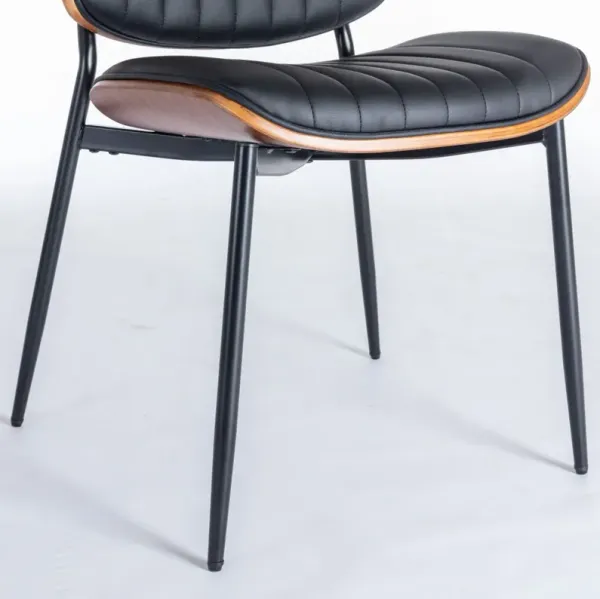 Dining Chairs (Set of 2) Mid-Century Modern Retro Faux Leather Chair With Walnut Bentwood Back Upholstered Seat Metal Legs Adjustable Foot For Kitchen Dining Room Chairs