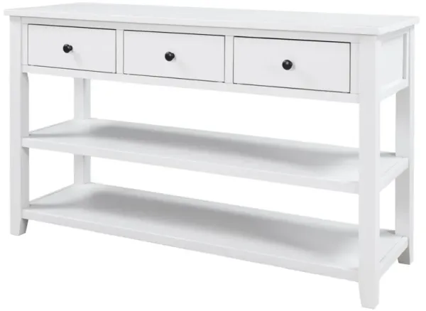 Retro Design Console Table With Two Open Shelves, Pine Frame And Legs For Living Room