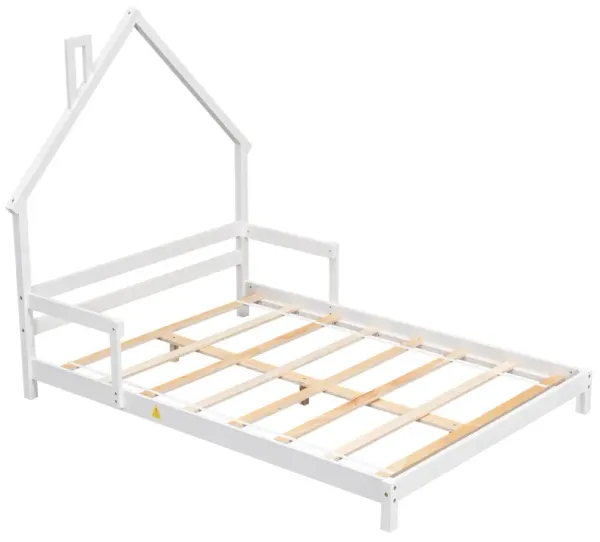 House-Shaped Headboard Bed With Handrails, Slats