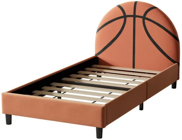 Basketball Design Upholstered Twin Platform Bed Sport Style Bed For Boys & Girls, Teens - Orange