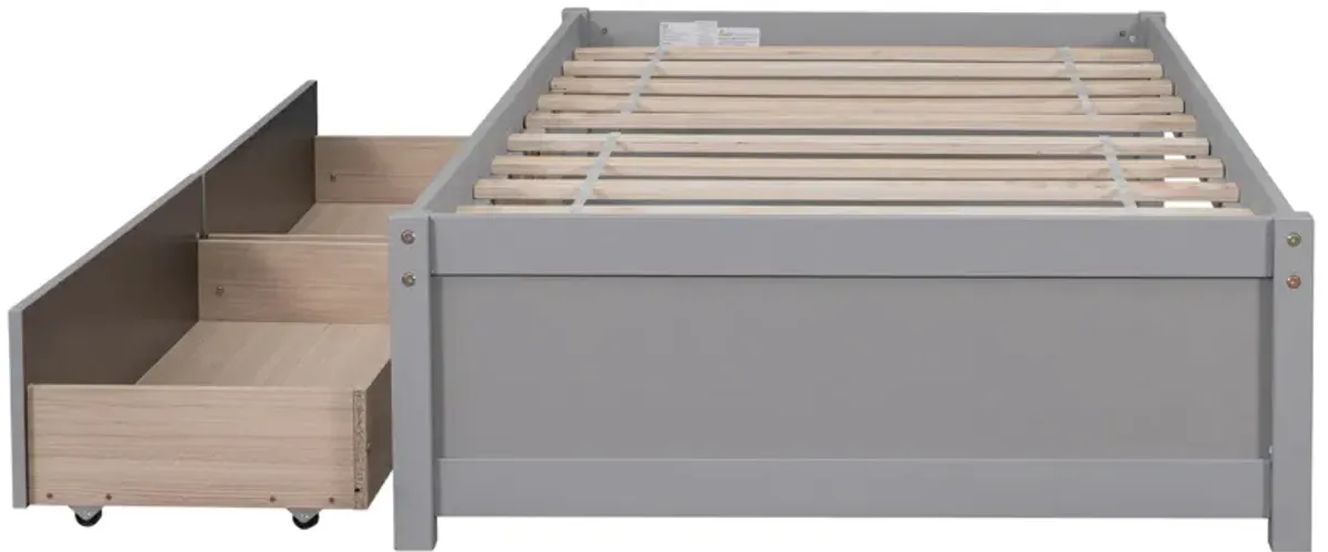 Twin Bed With 2 Drawers, No Box Spring Needed - Gray