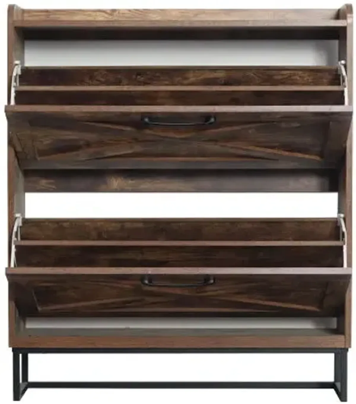 Shoe Storage Cabinet With 2 Flip Drawers, Freestanding Organizer With Metal Legs For Entryway, Narrow Shoe Rack Cabinet - Rustic Brown