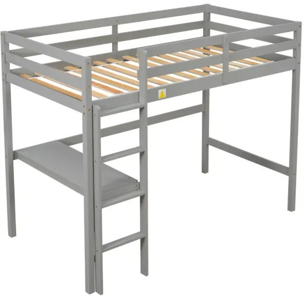 Loft Pine Wood Bed With Built-In Desk, Safety Guardrails, Ladder