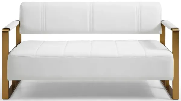 Modern Upholstery Accent Loveseat Sofa For Living Room 2 Seater With Golden Metal Arms