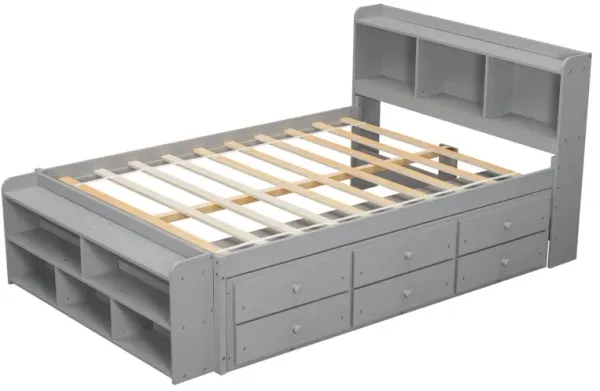 Bed With Bookcase Headboard, Under Bed Storage Drawers And Bed End Storage Case