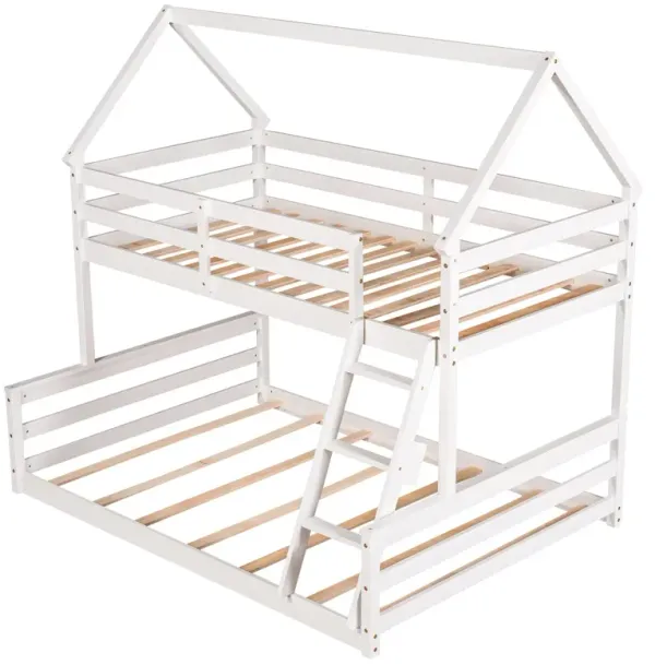 Twin Over Full House Bunk Bed With Built-In Ladder