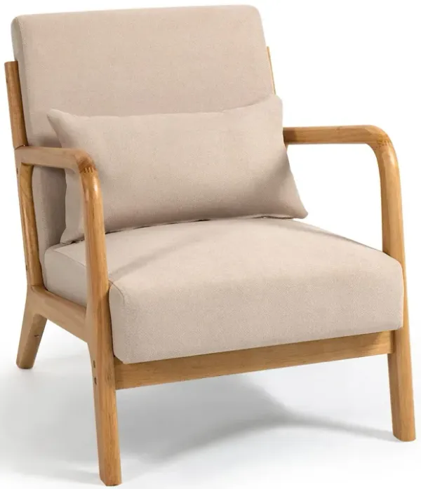 Leisure Chair With Solid Wood Armrest And Feet, Mid-Century Modern Accent Sofa, 1 Seat