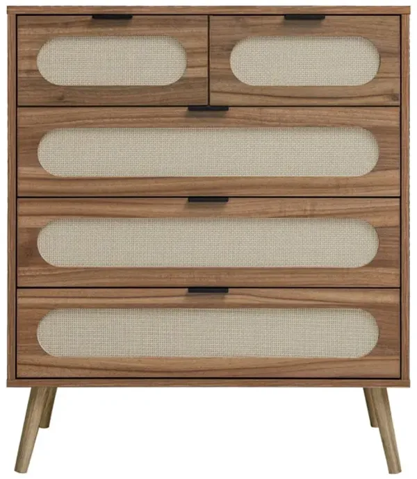 Modern 5 Drawer Accent Storage Cabinet For Living Room, Bedroom, Dining Room, Or Study - Walnut