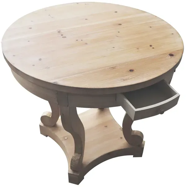 Curved Legs Farmhouse Style Small Size Round Dining Table End Table Side Table Coffee Table For Dinette, Kitchen, Dining Room Or Living Room - Natural Wood Grain Distressed