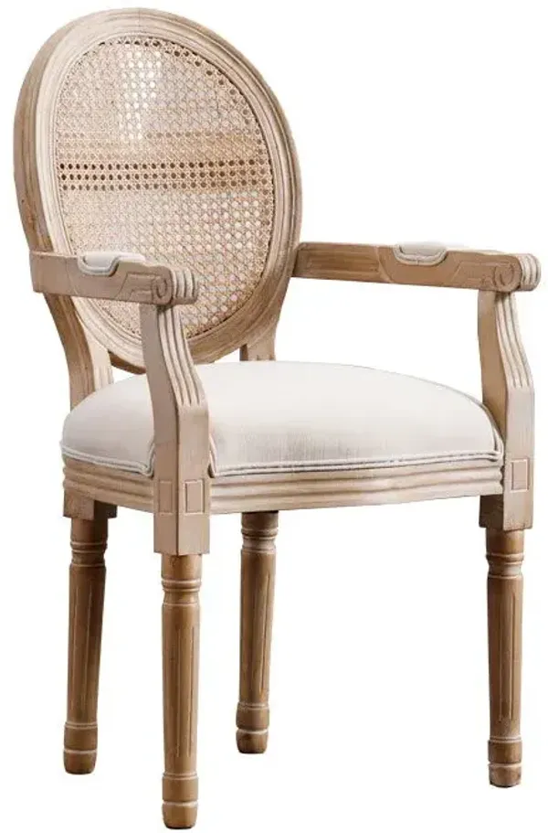 French Vintage Upholstered Fabric Dining Armchair (Set of 2) - Beige