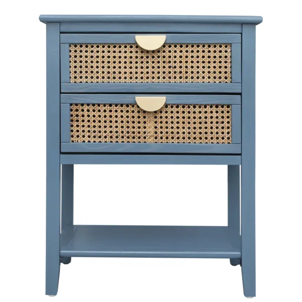 2 Drawer Side Table, Natural Rattan