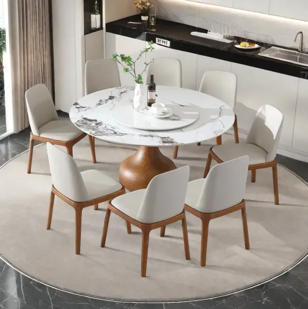 Round Modern Marble Dining Table With Chairs