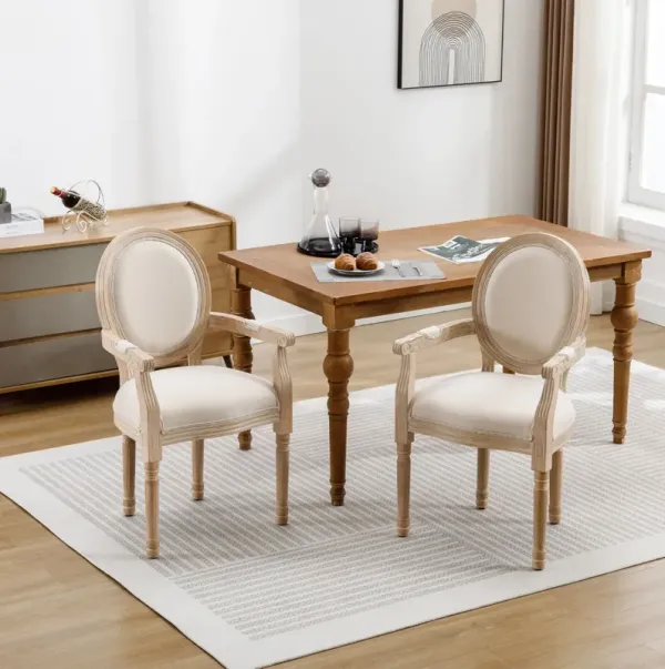 French Vintage Upholstered Fabric Dining Armchair (Set of 2)