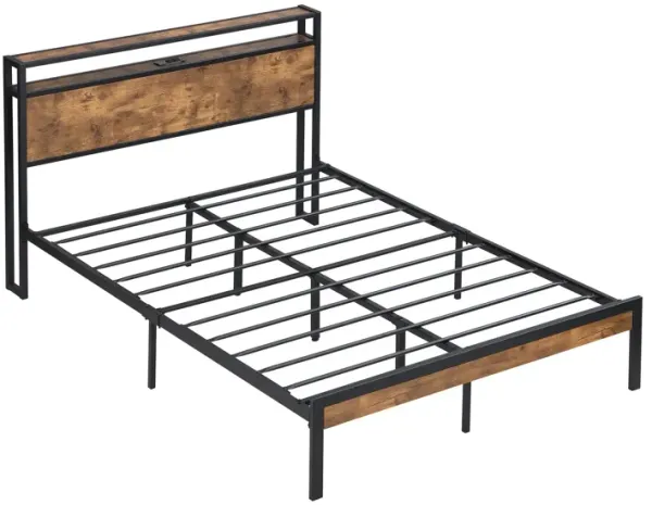 Platform Bed Frame With Wooden Headboard And Footboard, USB Liner