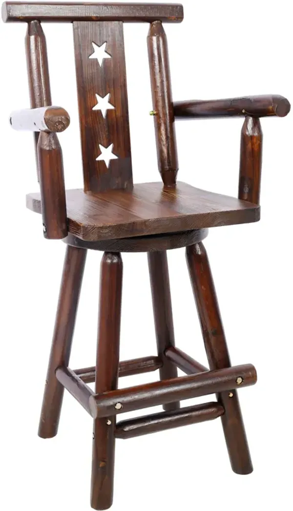 Rustic Tall Bistro Chair Decorative Star Backrest And Footrest, Fir Wood, 4 Foot - Brown