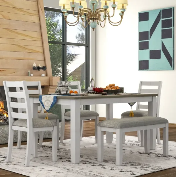 Rustic Style 6 Piece Dining Room Table Set With 4 Upholstered Chairs & A Bench - Brown / Whitewash