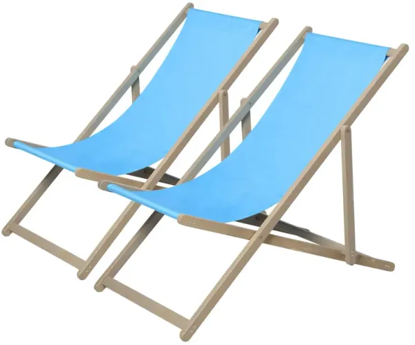 Beach Sling Patio Chair (Set of 2) Wooden Folding Outdoor Chairs 3 Level Height Adjustable - Blue