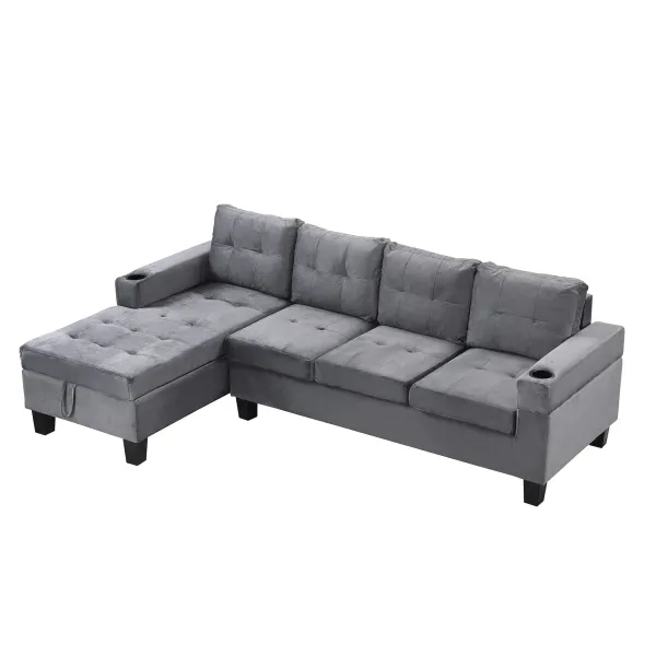 Modern Sectional Sofa Set With L Shape Chaise Lounge And Storage