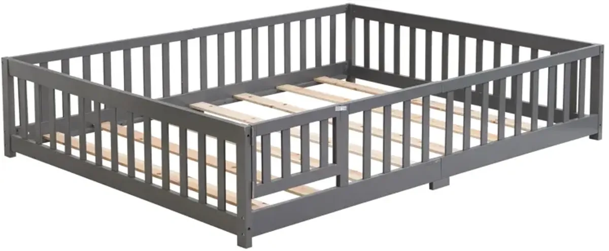 Floor Bed With Door And Fence For Children