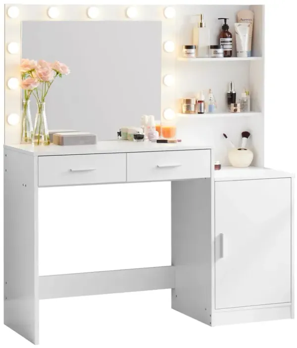 Vanity Desk With Mirror And Lights, 46.4In Dressing Table With 2 Large Drawer & Large Vertical Organizer, 3 Level Dresser & 3 Lighting Modes Adjustable Brightness, Suitable For Bedroom
