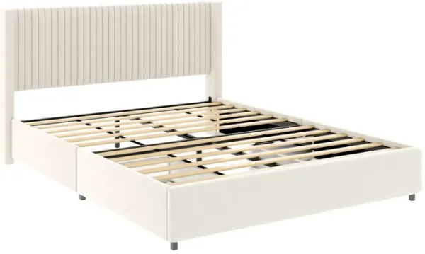 Anna - Upholstered Wingback Platform Bed With 4 Drawers Storage