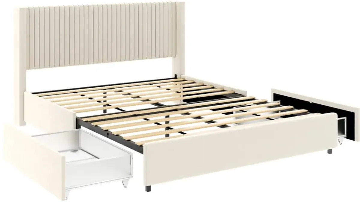 Anna - Upholstered Wingback Platform Bed With 4 Drawers Storage