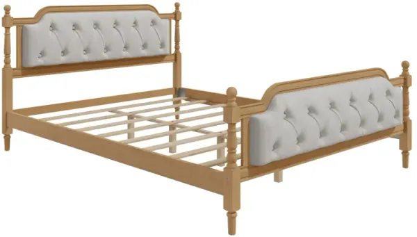 Traditional Style Solid Bed Frame With Upholstered Tufted Headboard, No Box Spring Needed