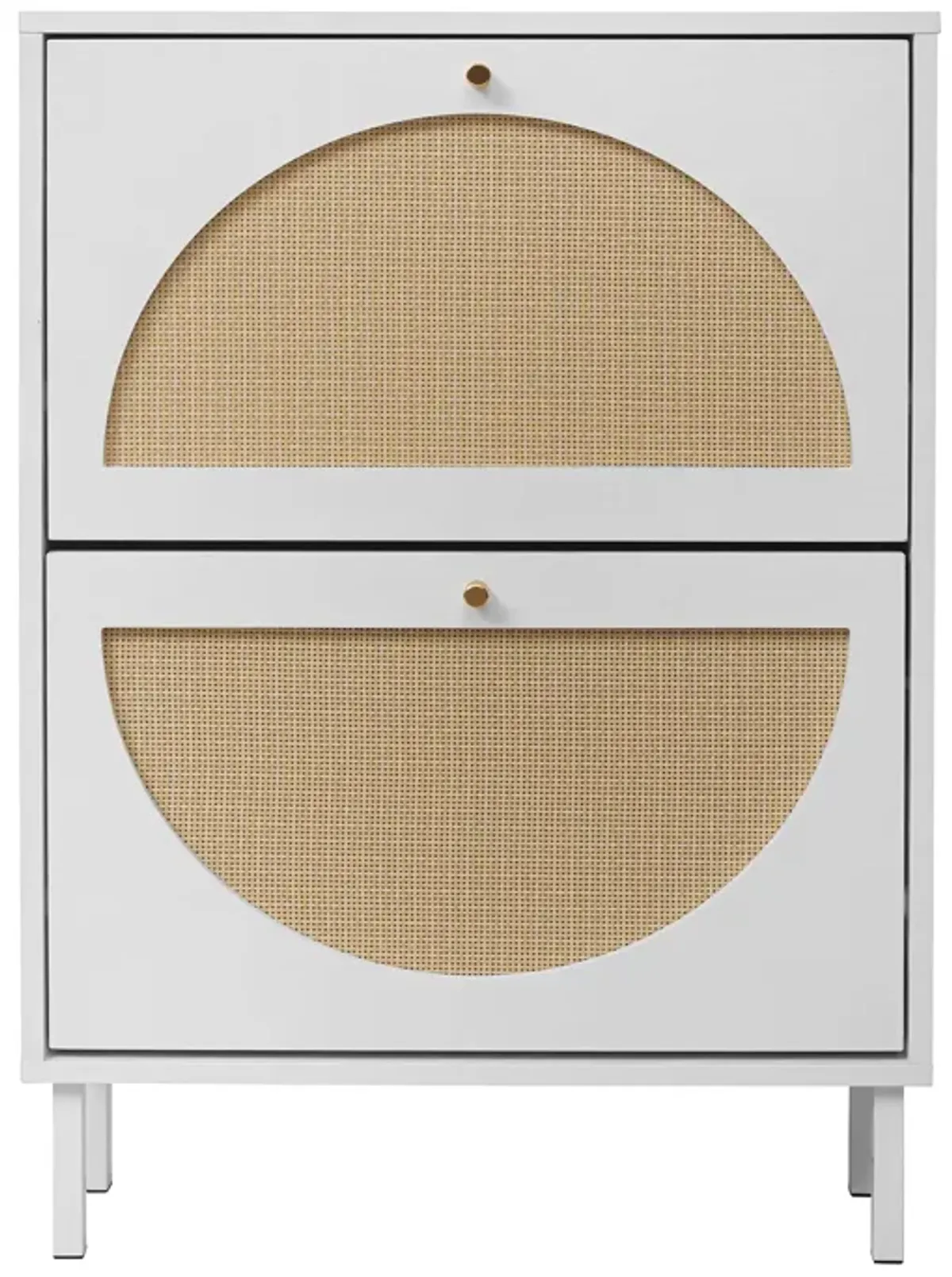 2 Door Shoe Rack, Rattan, Double Layer, Suitable For Living Room, Hallway - White