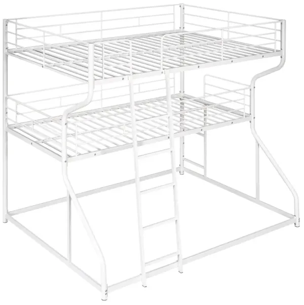 Full Long Over Twin Long Over Queen Size Triple Bunk Bed With Long And Short Ladder - White