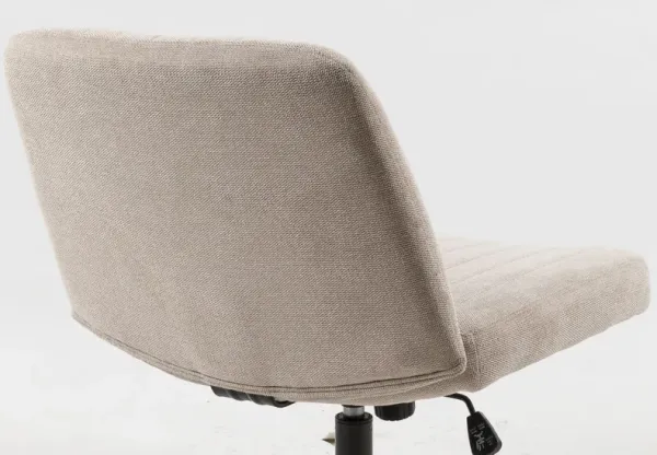 Cross Legged Office Chair, Wide Comfty Desk Chair, Vanity Home Chair, Armless Computer Task Chair With Wheels, Swivel And Height Adjustable - Beige