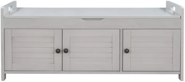 Storage Bench With 3 Shutter-Shaped Doors, Shoe Bench With Removable Cushion And Hidden Storage Space