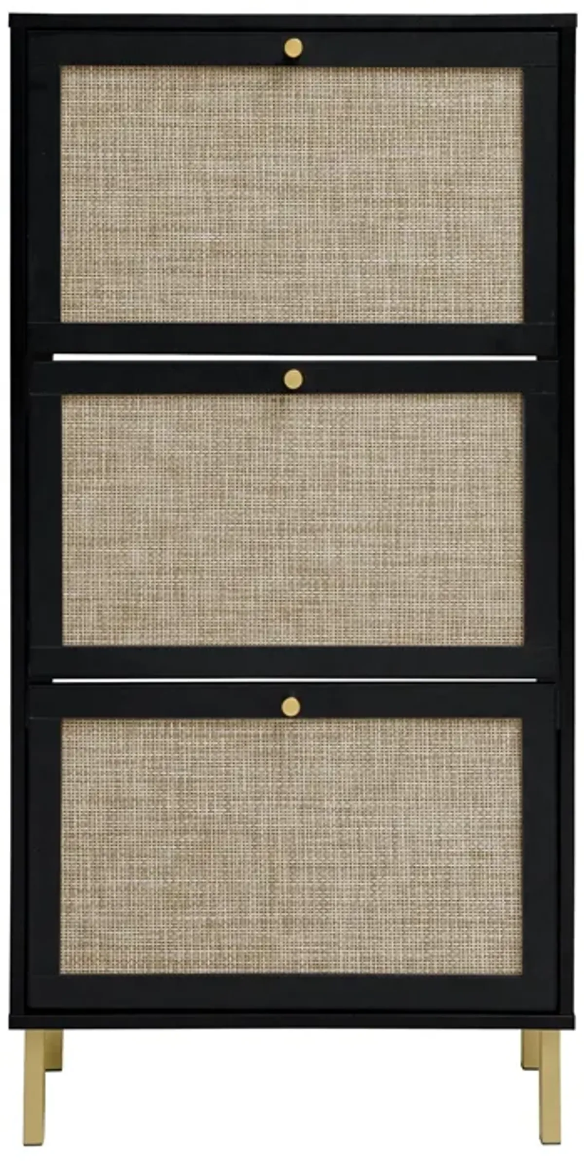 Modern Rattan 3 Door Shoe Rack Cabinet For Entryway