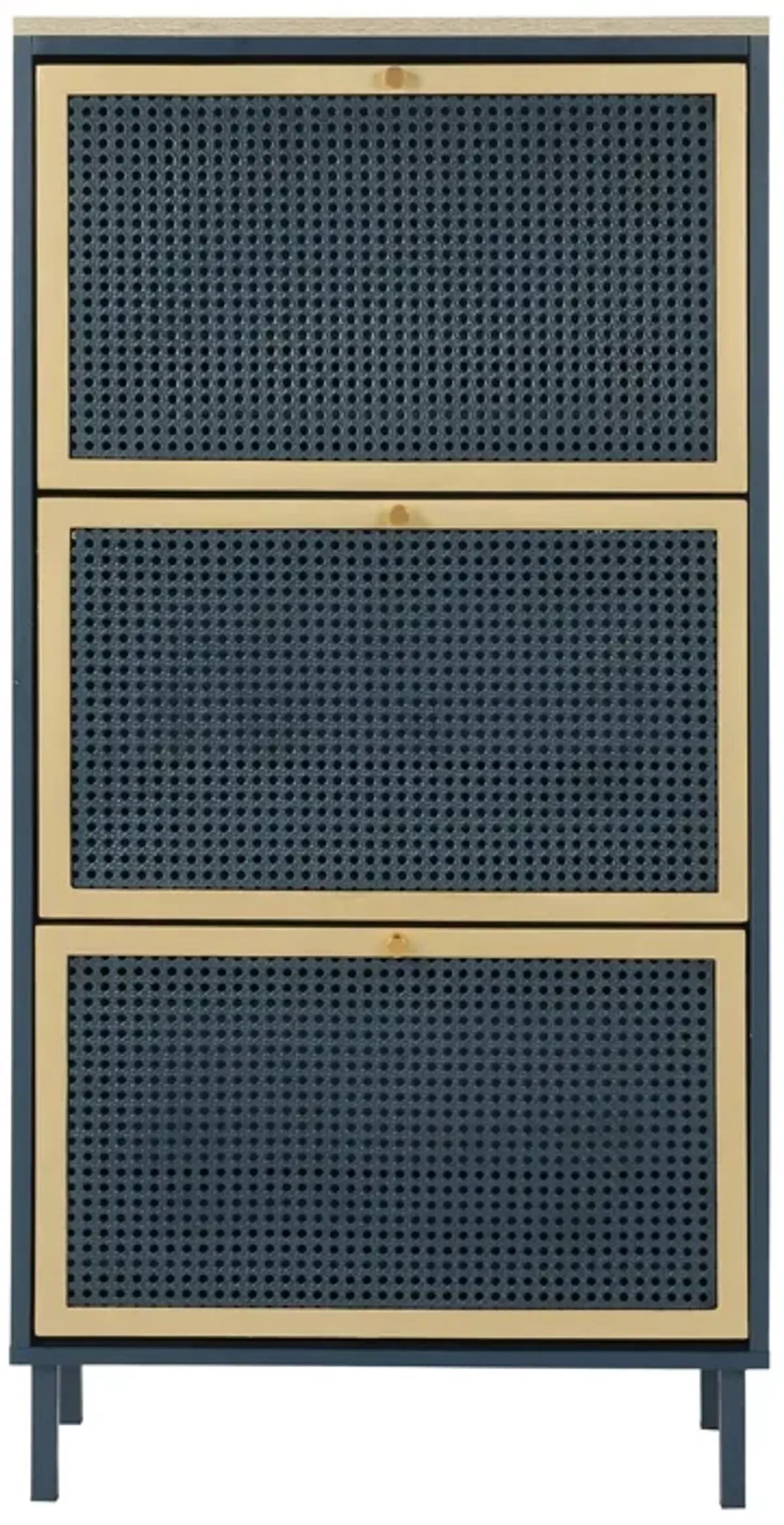 Modern Rattan 3 Door Shoe Rack Cabinet For Entryway
