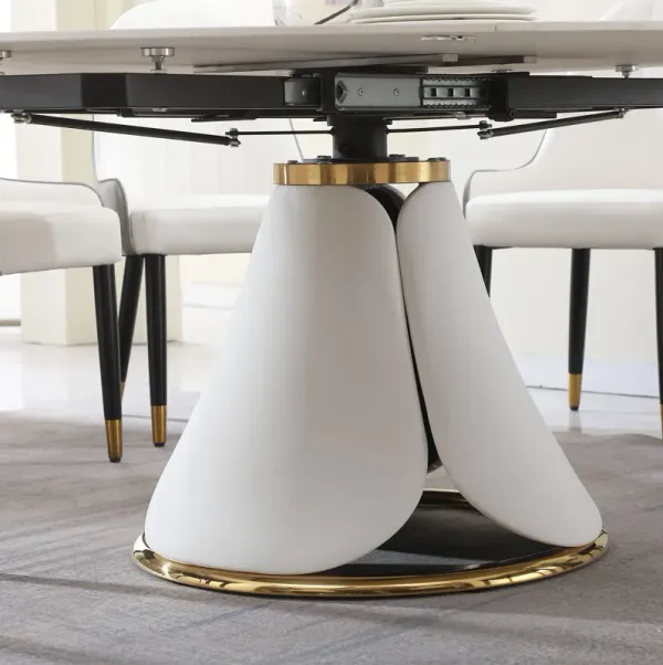 Fashion Modern Sintered Stone Dining Table With Retractable Function And Chairs