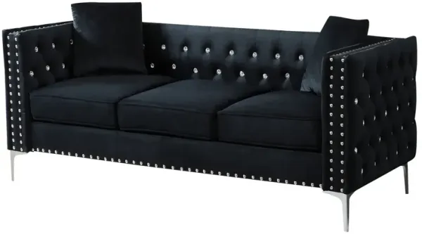 Modern Sofa Jeweled Buttons Tufted Square Arm Couch, 2 Pillows Included