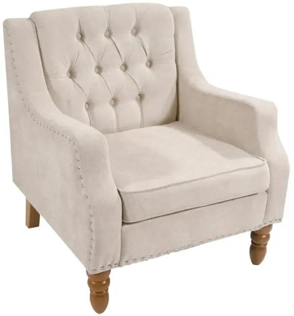 Accent Chair, Living Room Chair, Footrest Chair Set With Vintage Brass Studs, Button Tufted Upholstered Armchair For Living Room, Comfy Reading Chair For Bedroom, Reception Room