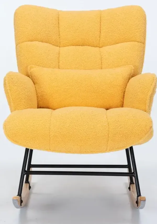 Rocking Chair Nursery, Teddy Upholstered Glider Rocker With High Backrest, Reading Chair Modern Rocking Accent Chairs Glider Recliner For Living Room - Yellow