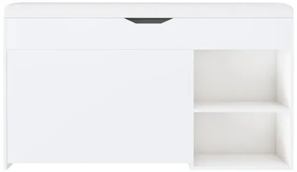 Modern Design Entryway Bench With Adjustable 3 Tier Flip-Up Drawers And Hidden Cabinet - White