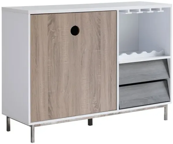 Wooden Display Rack, Cabinet With Drawer, Holds 6 Wine Glass - White / Dark Taupe
