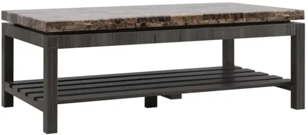 Coffee Table Occasional Faux Marble Slat Shelf Country Farmhouse Italian - Distressed Gray