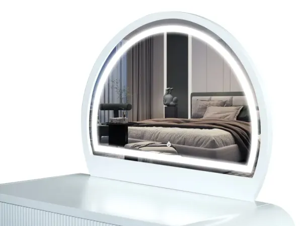 Makeup Vanity Table With Mirror Touch Screen Lighted Mirror, Dressing Table With Drawer For Bedroom - White