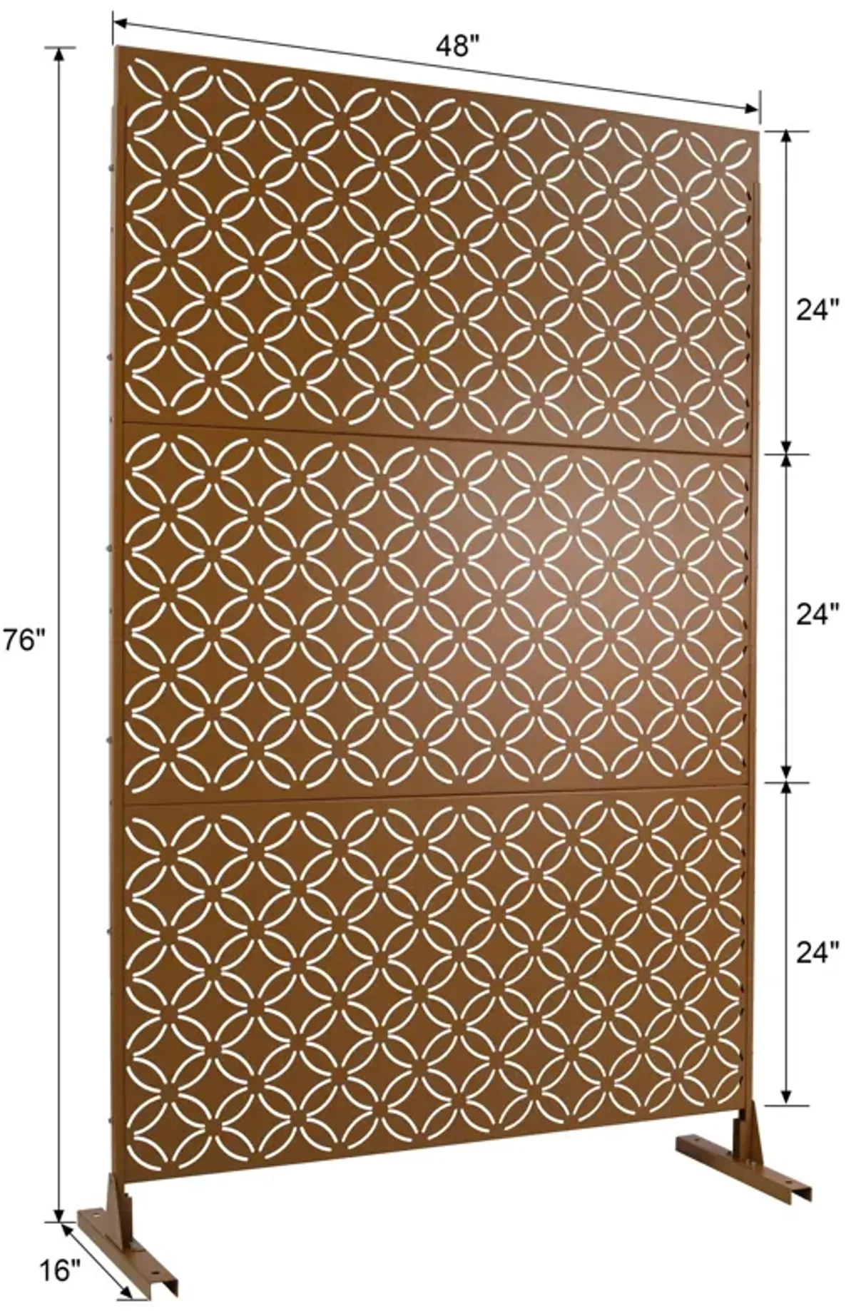 Freestanding Decorative Privacy Screen For Deck Balcony Patio, Metal Privacy - Brown