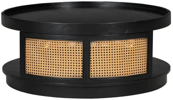 Round Cane Coffee Table With Rattan Side