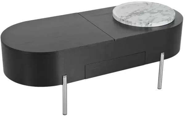 Lift Top Coffee Table With 360 Degree Marble Patterned Rotating Tray