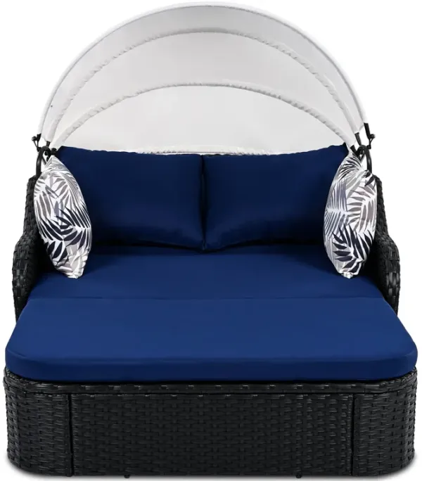 Outdoor Sunbed With Adjustable Canopy, Daybed With Pillows, Double Lounge, PE Rattan Daybed