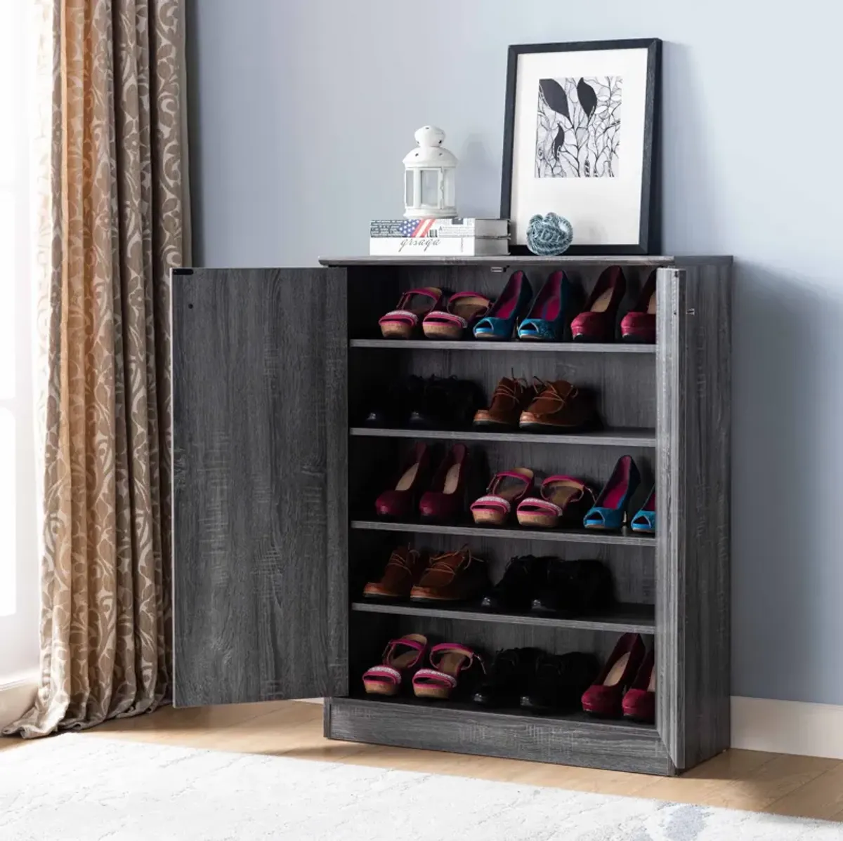 Shoe / Storage Cabinet With Two Doors Five Shelves