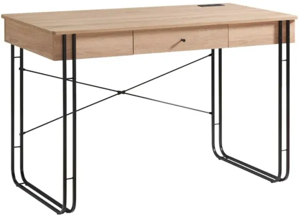 Computer Desk Writing Desk With One Drawer, Metal Legs And USB Outlet Port