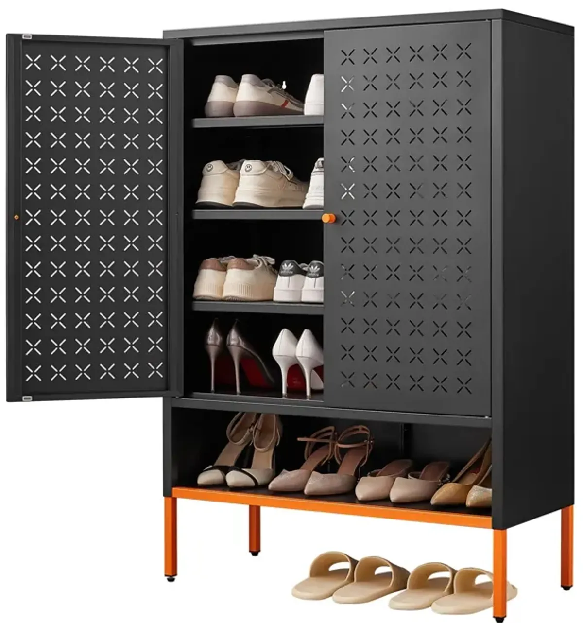 Gjg Hua - Shoe Cabinet With Ergonomic Steel Handle And Breathable Butterfly Door - Black