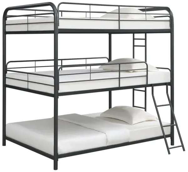 Triple Bunk Bed, Full Size With Sturdy Metal Frame And Safe Stairs - Black