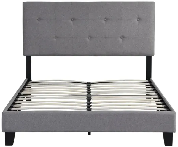 Modern Upholstered Platform Bed Frame With Button Tufted Linen Headboard And Wood Slat Support